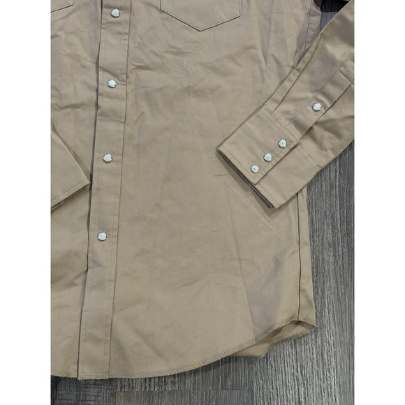Wrangler Shirt Mens XL Tall Brown Long Sleeve Pearl Snap Wrancher Pockets Work - Picture 5 of 8
